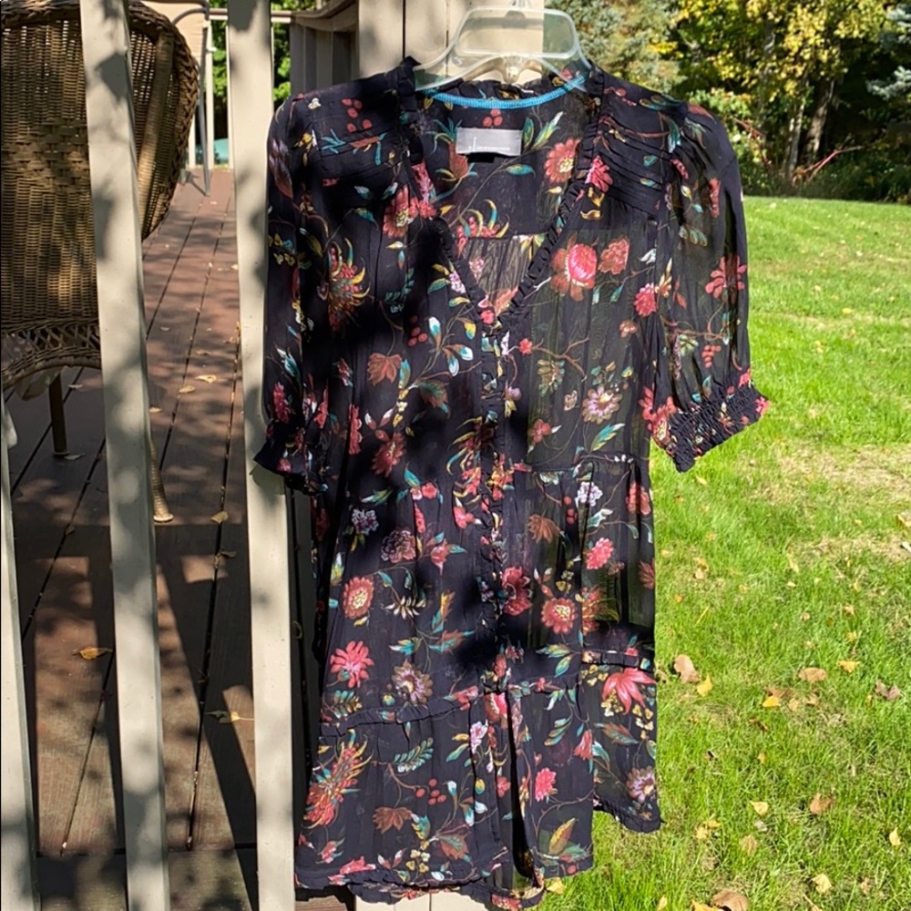 Anthropologie printed sheer long tunic  blouse
